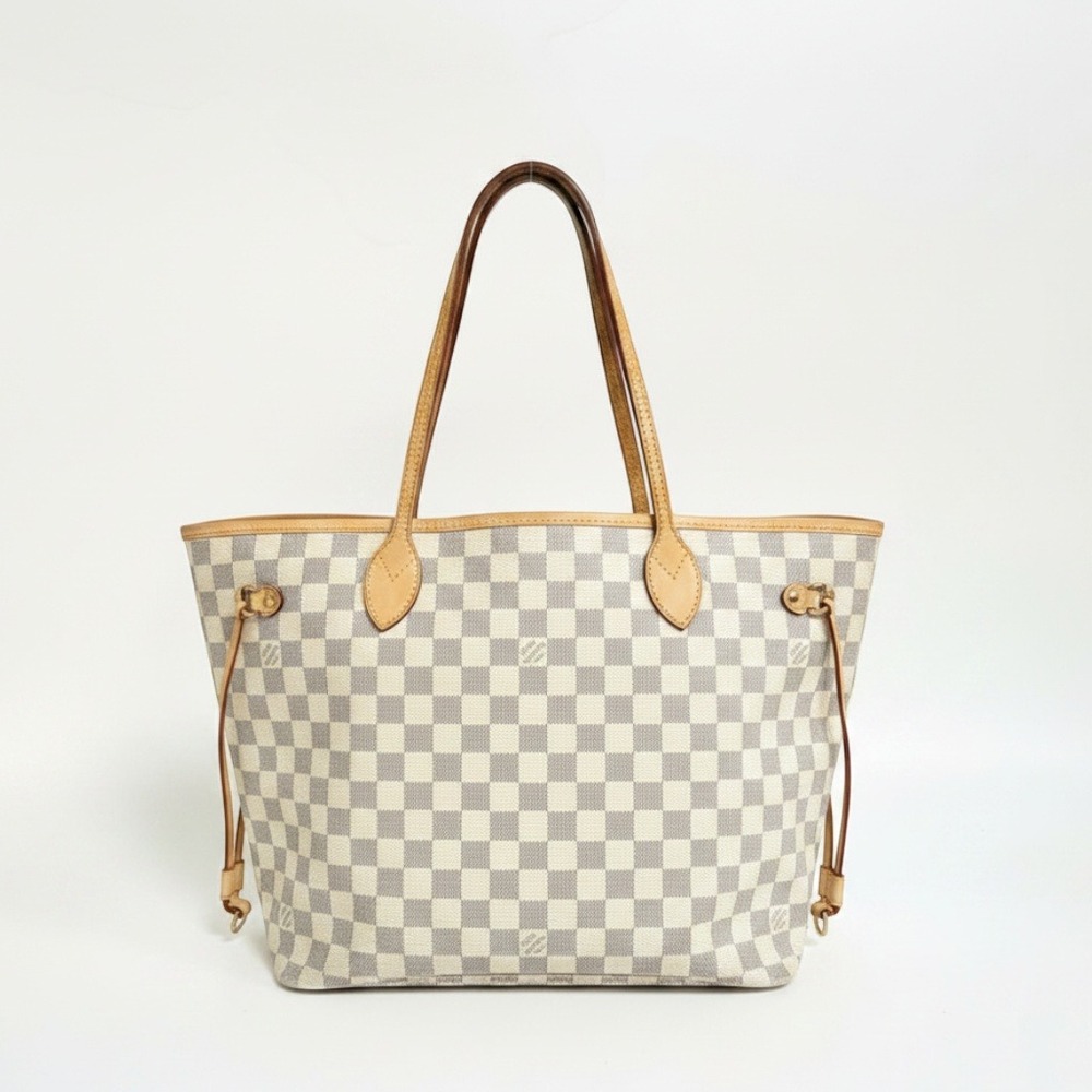 Louis Vuitton Neverfull MM Tote White Damier Azur Canvas Bag